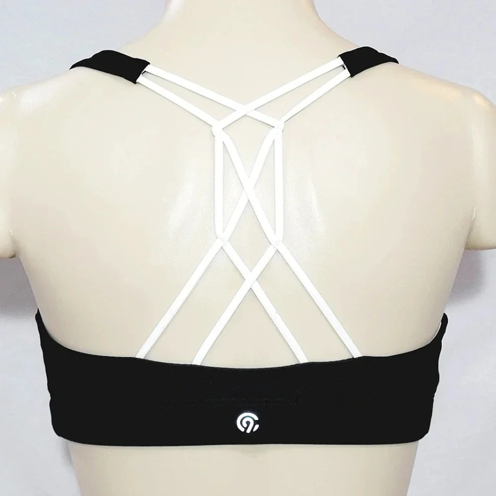 XS X-SMALL Champion N9684 Strappy Cami Wire Free Sports Bra Black & White NWT